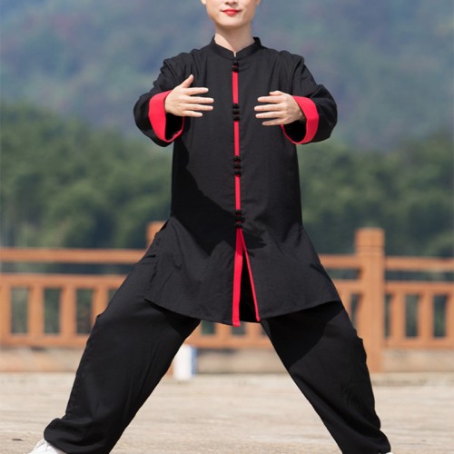 black wine Tai Chi clothing for women men cotton linen bruce lee chinese kung fu uniforms martial arts wushu practice clothing spring and autumn